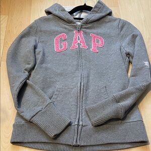 GAP Gray Zip Hoodie with Pink Logo
